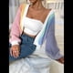 thumbnail image 4 of Suéter Tipo Cárdigan Corto de Punto Acanalado, de Larga, con Frente Abierto y Bloques de Color para Mujer Rosa Azul XXL, 4 of 9