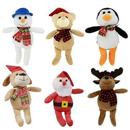 Bundle 6 Items 9 Plush Christmas Friends Reindeer, Santa, Snowmen,Bear, Monkeys, And Penguins