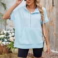 thumbnail image 6 of MEZZALL Women Solid Color Hoodies Sweatshirts Loose Zipper Pockets Short Sleeved Tops Basic Daily Outdoor Relaxed Fit Travel, 6 of 8