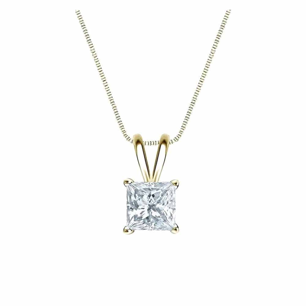 Paris Jewelry 14K Solid Yellow Gold Necklace 3 Carat Princess Created
