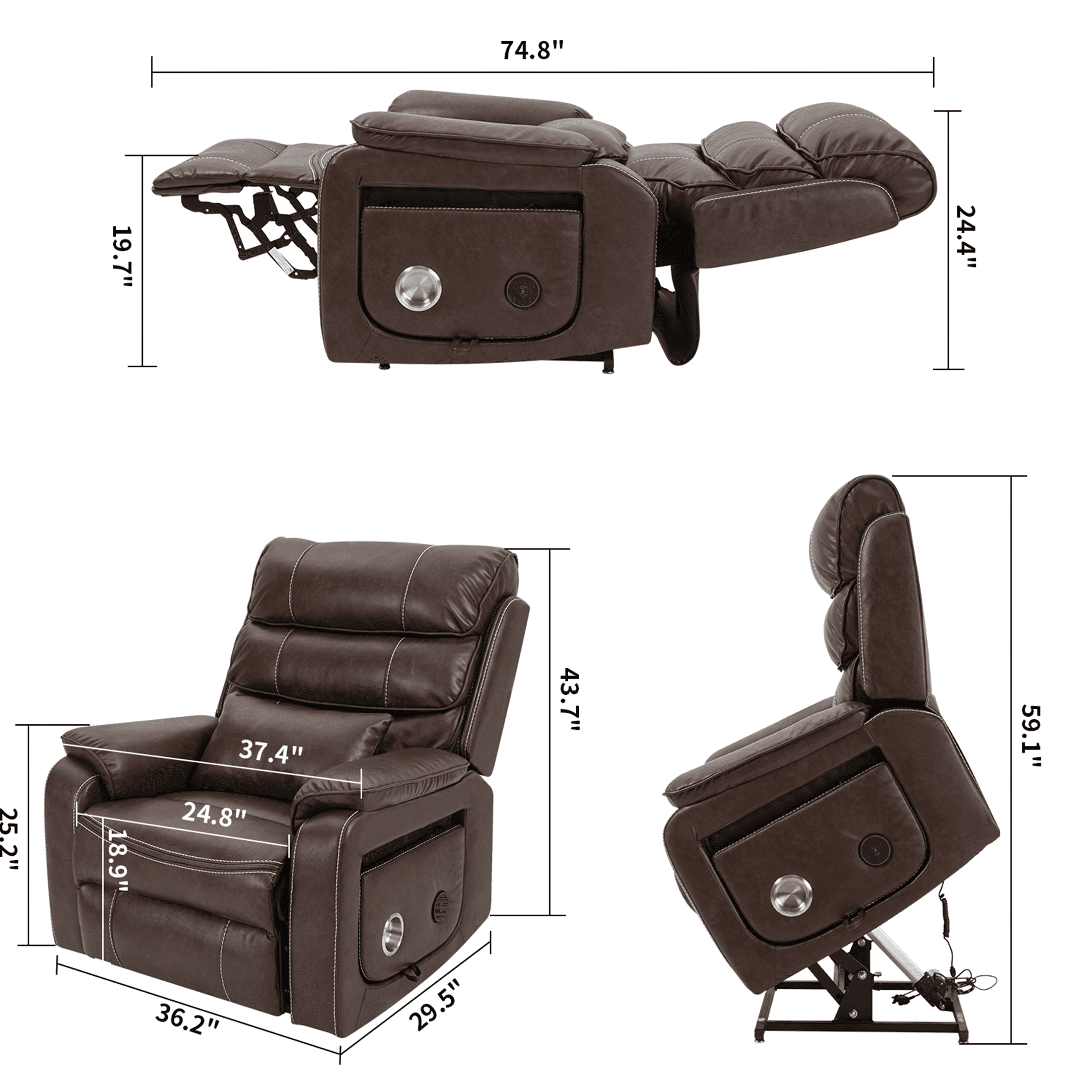 BTMWAY Lift Chairs for Elderly, Electric Power Lift Recliner with Heat Therapy and Massage Function, Heavy Duty Recliner Sofa with Cup Holders, USB Chaiging Port and Side Pocket for Living Room, Brown