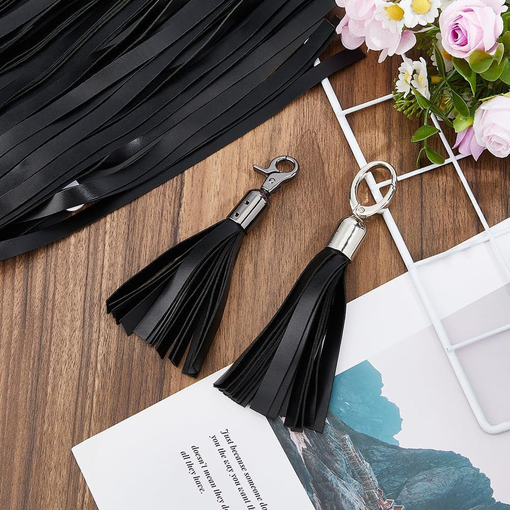1Pc 2M PU Leather Suede Fringe Trim 0.39inch Width Black Tassel Ribbon Double Side Leather Sewing Tassel Fringe