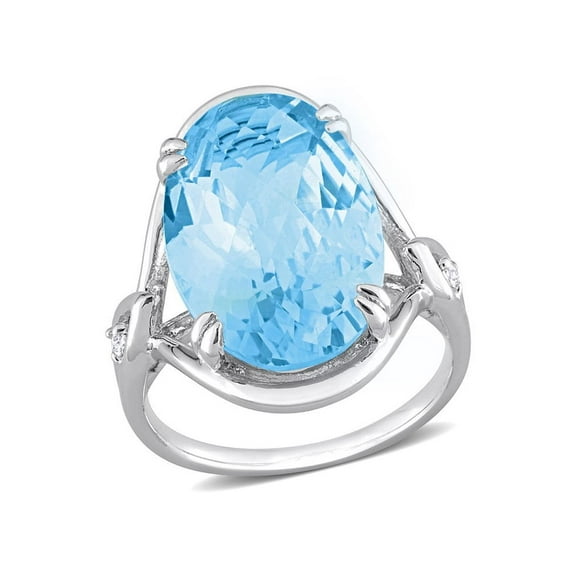 Gem & Harmony 13.50 Carat (Ctw) Oval Blue Topaz Ring in Sterling Silver for Women