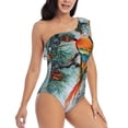 thumbnail image 3 of Sikiie Colorful Birds Pine Branch Print Women One Piece Swimsuits Tummy Control One Shoulder Bathing Suits Ruffle Swimwear, From S to XXL-Small, 3 of 6