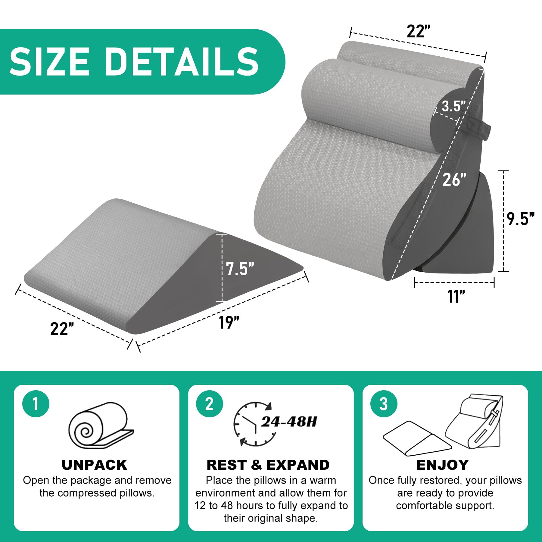 4pcs Wedge Pillow Set For After  Bed Sitting Up In Acid Reflux Adjustable Pillows Grey