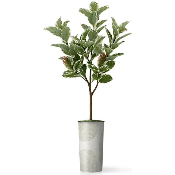 Artificial Tree in White Round Textured Pattern Planter, Fake Rubber Silk Tree for Indoor and Outdoor Home Decoration - 70" Overall Tall (Plant Plus Tree)