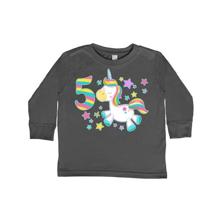 

Inktastic Fifth Birthday Rainbow Unicorn Plush and Stars Gift Toddler Boy or Toddler Girl Long Sleeve T-Shirt