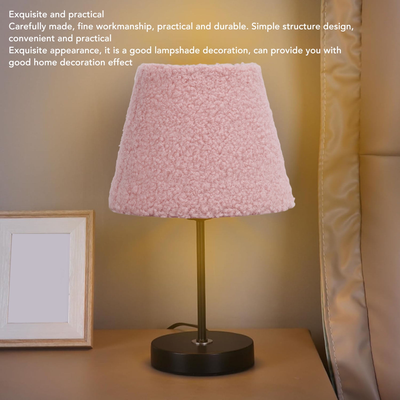 YAHHU Plush Cloth Lamp Shade Replacement Decorative Soft Comfortable Cone Round Lamp Shade for E27 E14 Table Lamp, Pink (6.7 inches / 17 cm)