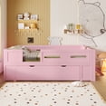 thumbnail image 4 of Harper & Bright Designs Full Size Platform Bed with Guardrail and Storage Drawers, Wood Platform Bed Frame with Two-Step Ladder for Boys Girls, Pink, 4 of 12