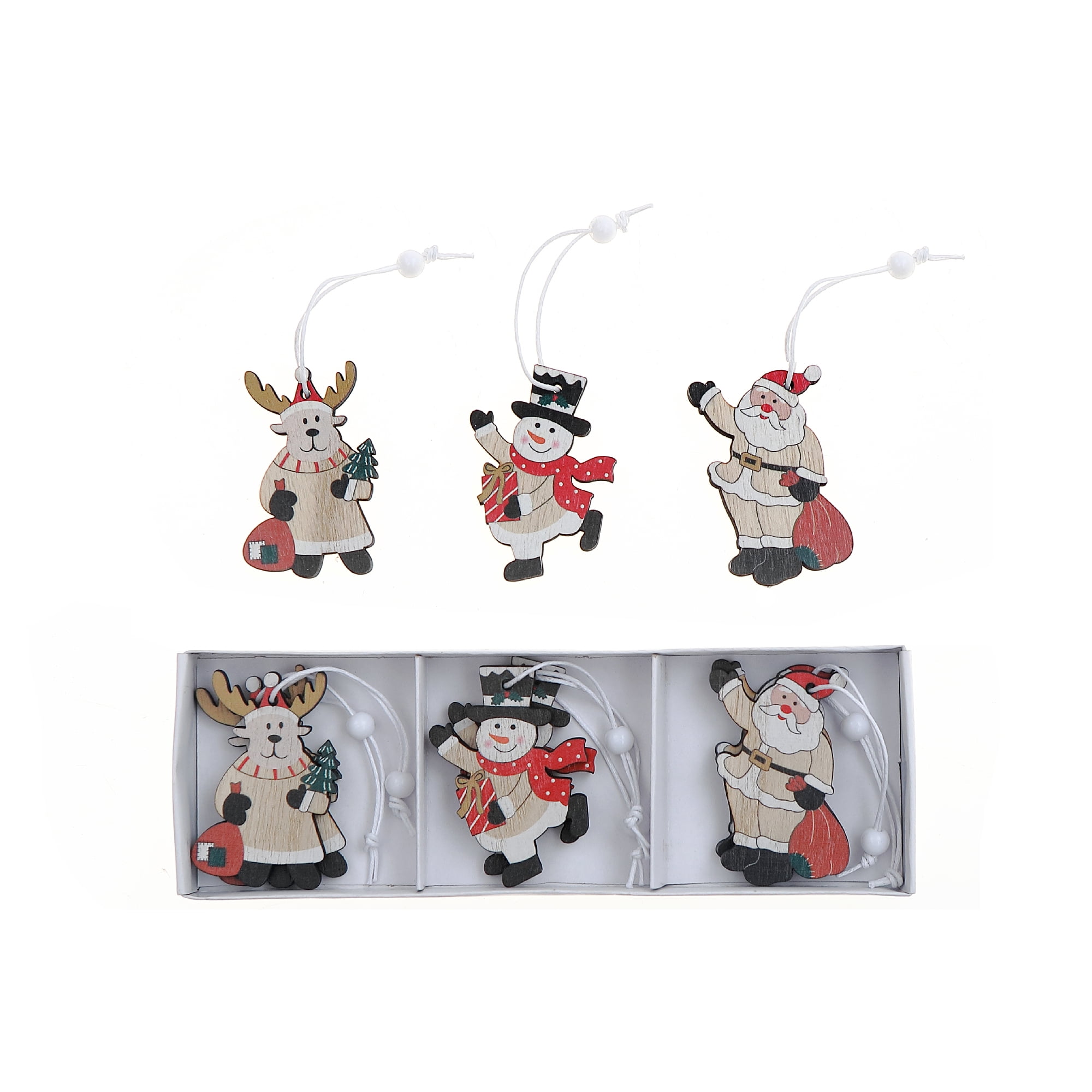 12Pk Wooden Christmas Ornaments (Asstd) - Set of 2