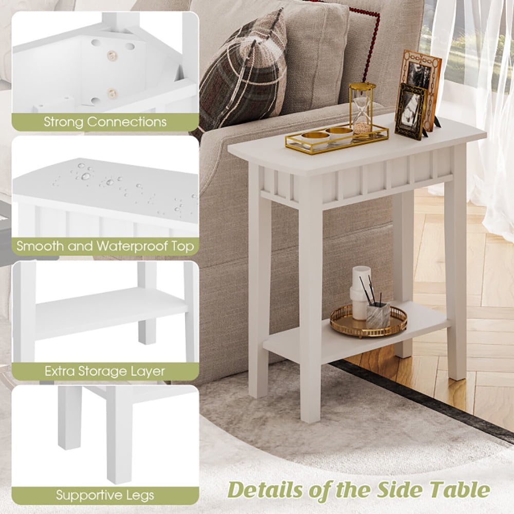 Finihen End Table, 2-Tier Narrow Wood End Table with Storage Shelf for Small Spaces, Sofa Side Table, Bed Side Table, for Living Room, Bedroom, White Finihen End Table, 2-Tier Narrow Wood End Table with Storage Shelf for Small Spaces, Sofa Side Table, Bed Side Table, for Living Room, Bedroom, White