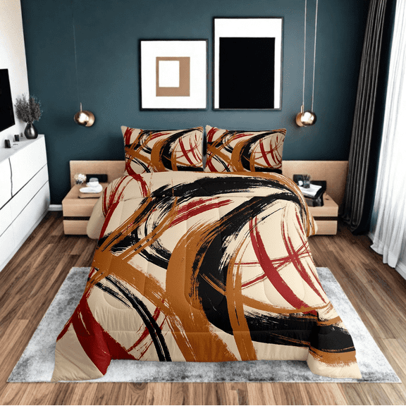 Erosebridal Green Abstract Bedding Sets Twin with Comforter for Adults, Geometry Duvet Insert, Modern Fashion Decor, Reversible