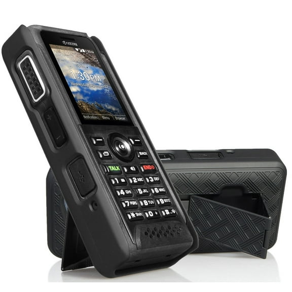 Nakedcellphone Case compatible with Kyocera DuraTR Phone, [Black Tread] Slim Ribbed Kickstand Hard Cover View Stand for DURA TR E4750