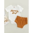 thumbnail image 2 of Faithtur 2 Pcs Newborn Casual Outfits Toddler Letter Print Short Sleeve Round Neck Bodysuit + Ribbed Solid Color Shorts, 2 of 9