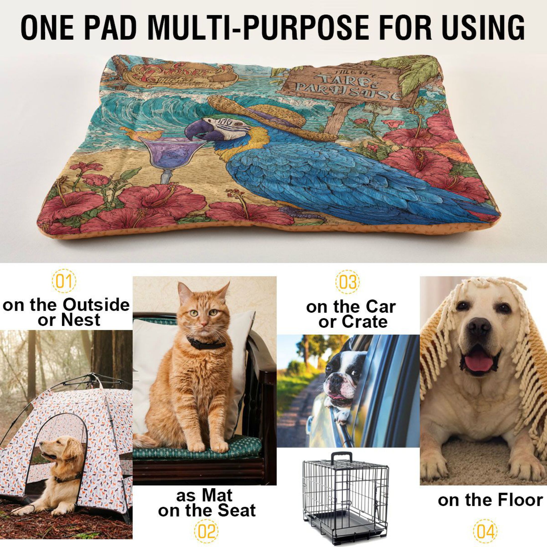 Qxltty Straw Hat Parrot Ped Pad Wear-resistant and Hard to Bite Through Sleeping Pad for Small Medium Large Dogs Winter Pet Bed 36×24in
