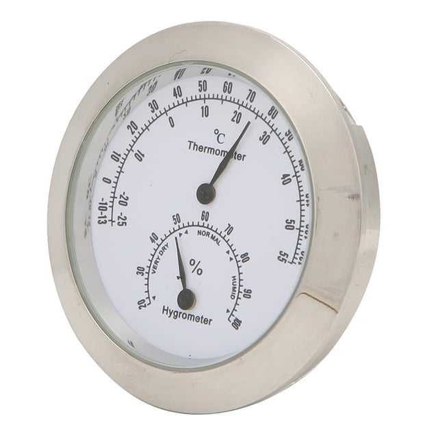 Termómetro redondo, higrómetro, medidor de temperatura de humedad para estuche de guitarra y violín (plateado)