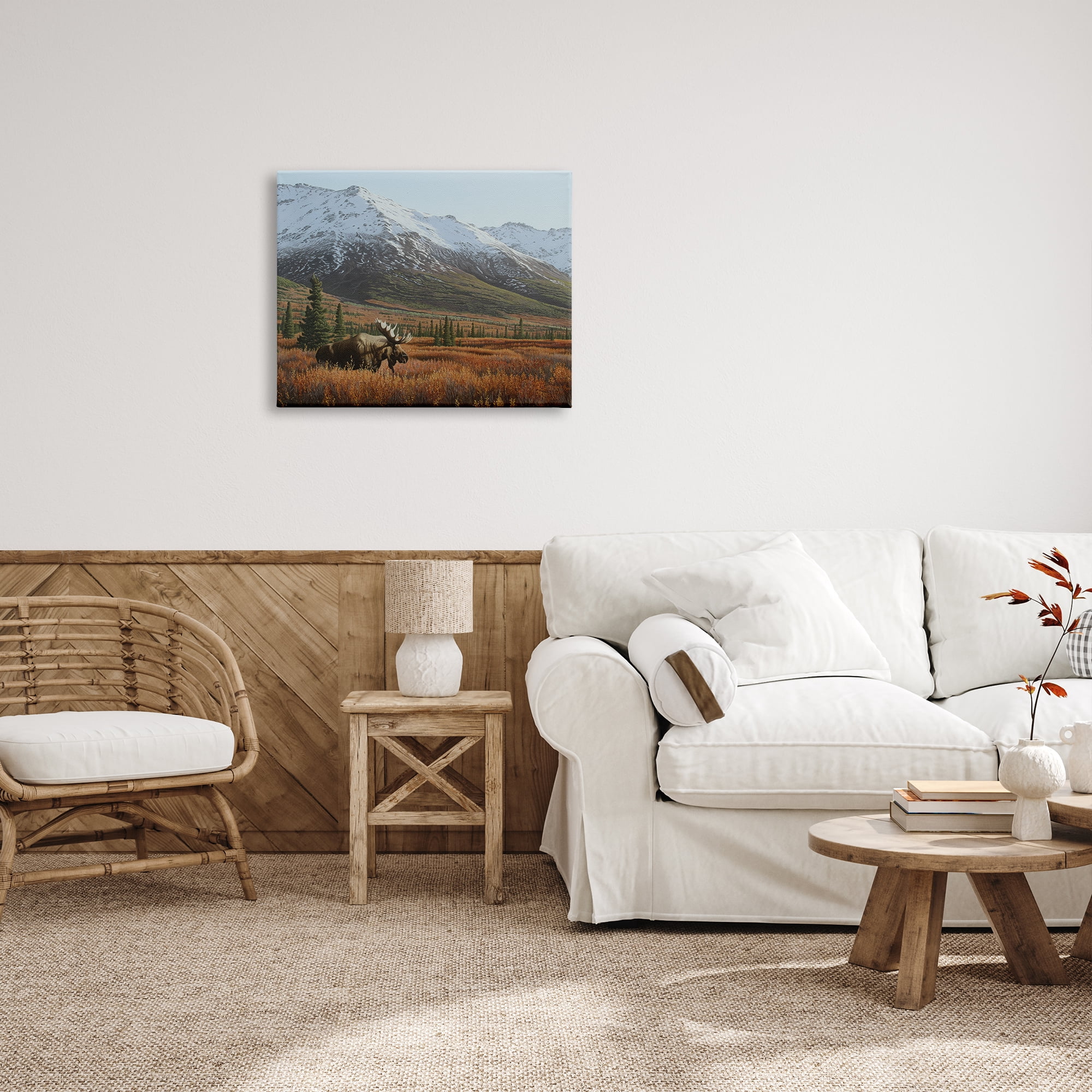Stupell Industries Moose Rural Mountain Landscape Nature Painting Gallery Wrapped Canvas Print Wall Art, 30 x 24
