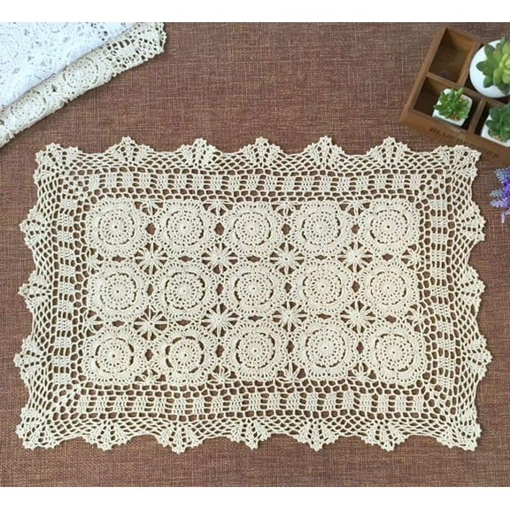 Rectangular Cotton Handmade Crochet Lace Table Runner Doilies Table Dresser Scarf Décor