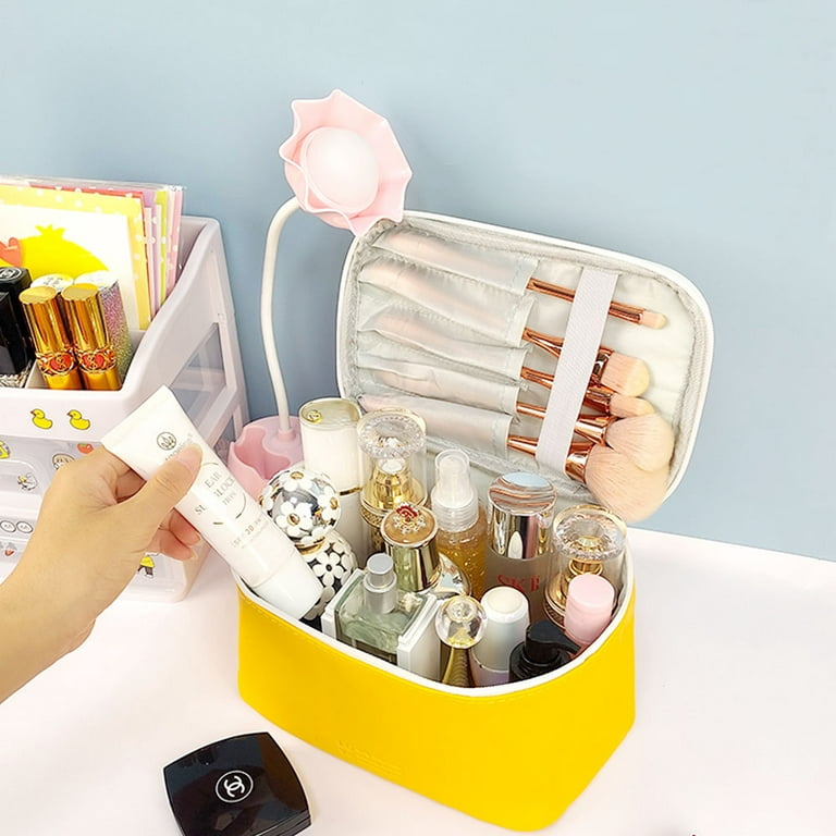 Makeup Bag Travel Cosmetic Bags for Women Girls Zipper Pouch Makeup  Organizer Waterproof Cute (Bright Yellow) 