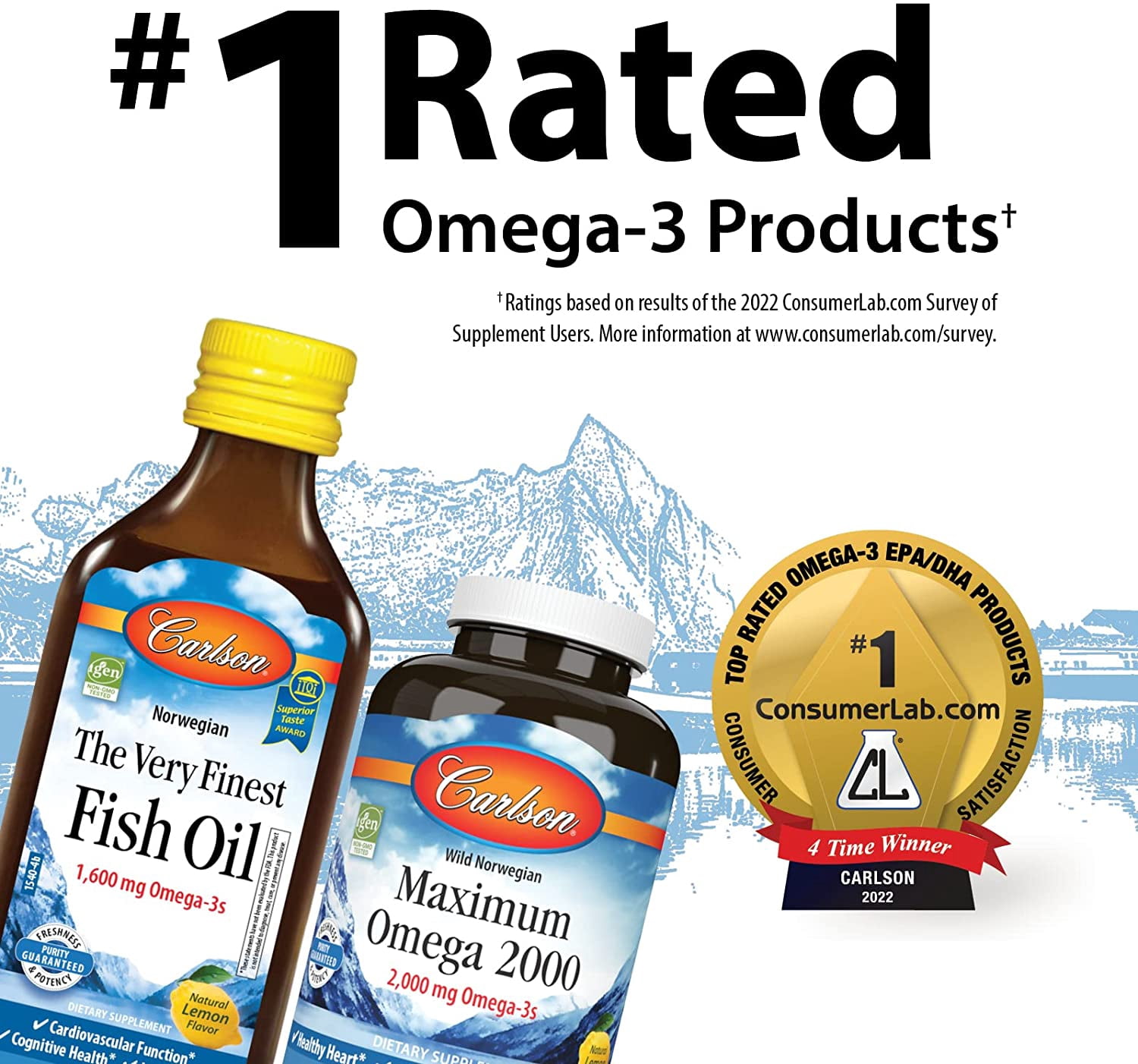 Carlson Wild Caught Elite Omega-3 1600mg Lemon Flavor- 90 Softgels