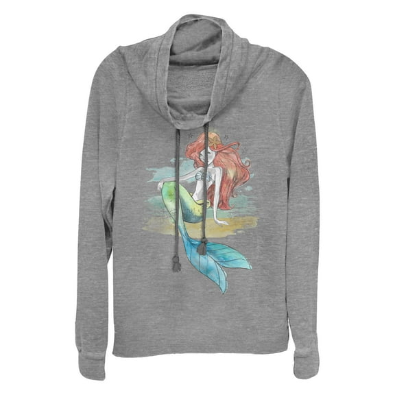 Junior's The Little Mermaid Ariel Watercolor Pose Cowl Neck Sweatshirt