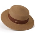 thumbnail image 2 of Womens Beach Straw Sun Hat Summer Classic Boater Sun Hat Panama Short Brim Fedora for Party Travel, 2 of 7