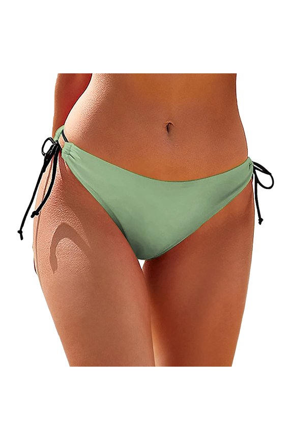 High Waisted Bikini Bottoms,Ruched Scrunch Swim Bottom,Swimsuit Bottoms,String Tie Side Bikini Bottoms,Mid Waist Bikini Bottoms,Seamless Bikini Bottom,Tankini Briefs Green M