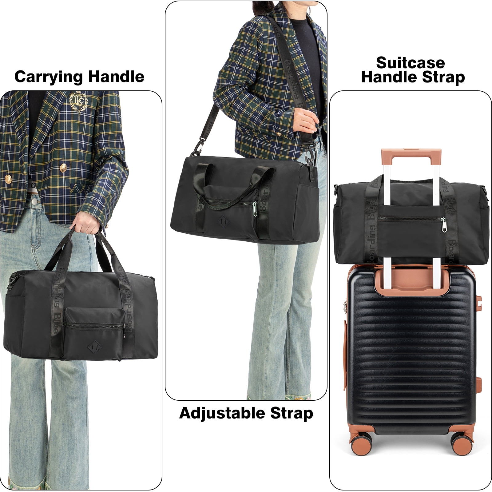 For United Airline 17x10x9 Inches Personal Item Underseat Travel duffle bag, ports Tote Gym Bag,Shoulder Weekender Overnight Bag (Black)