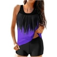 thumbnail image 2 of Fartey 2 Piece Tankini Swimsuit for Women Conservative Swimwear Color Block Scoop Neck Tank Tops with Boyshorts Two Piece Swimsuit Sets 2025 Purple S-2XL, 2 of 6