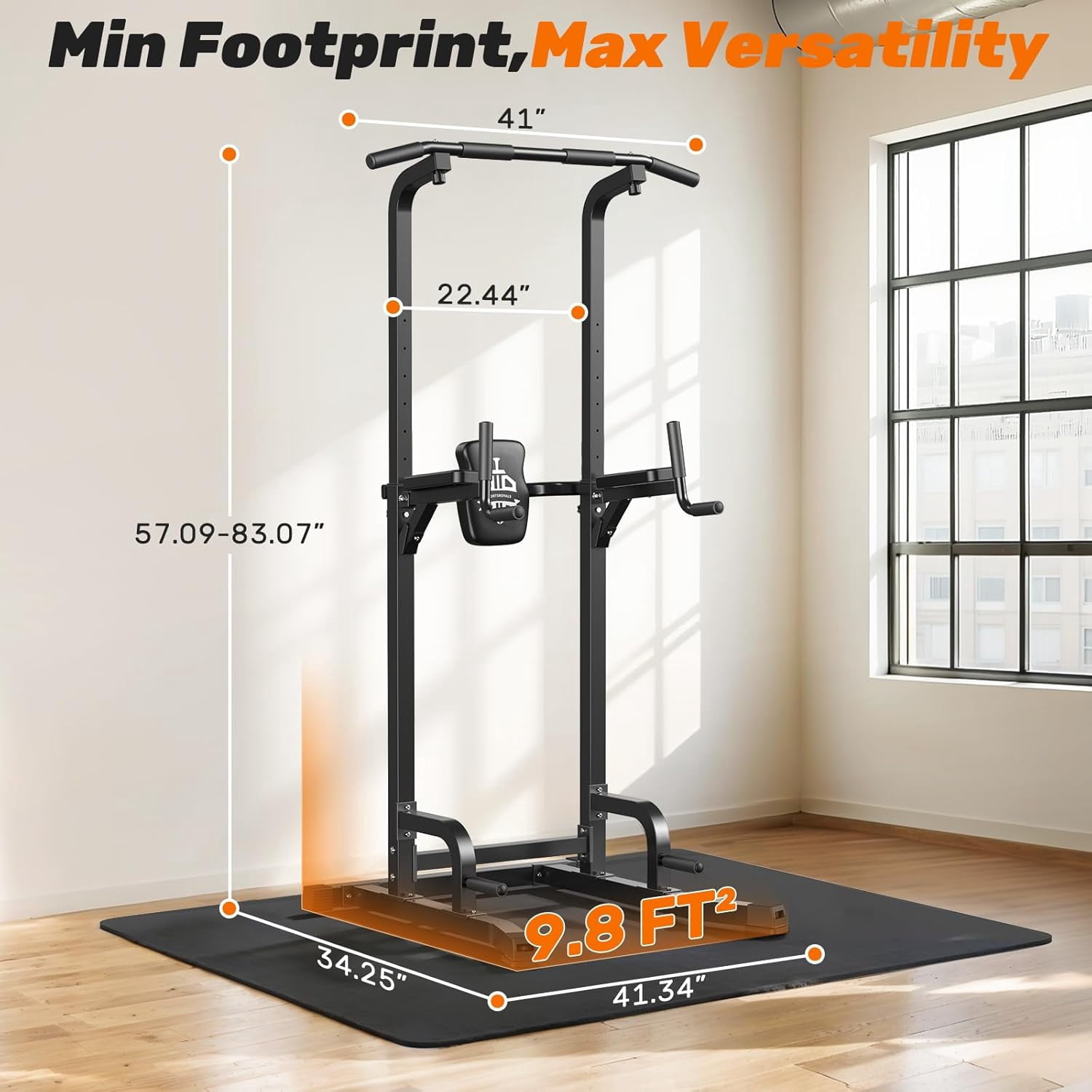 FED Fitness Sportsroyals Power Tower Pull Up Bar Station, 450LBS Stable Pull Up Dip Station for Home Gym
