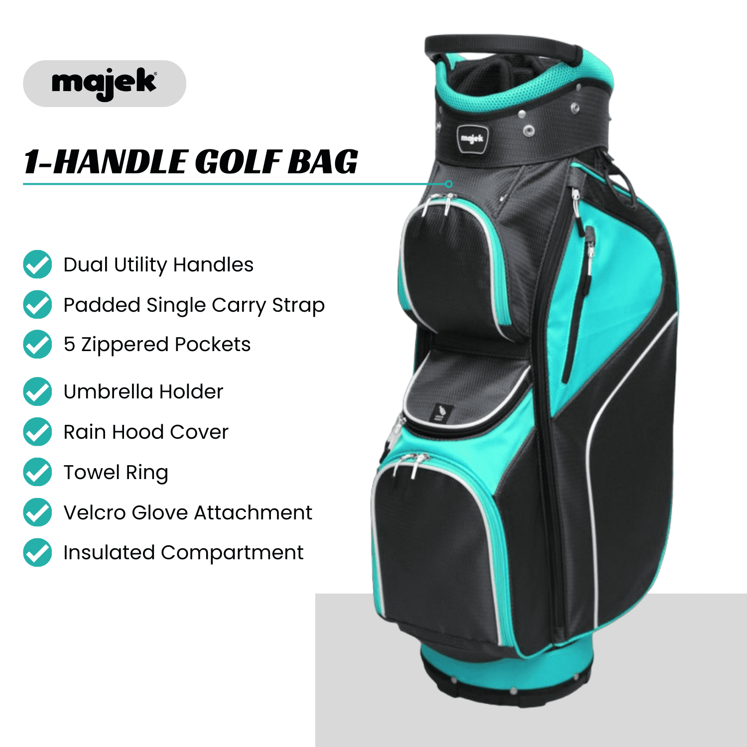 Majek Golf 9-Inch Bag: 14-Way Top, Teal/Black, 4.6 lbs