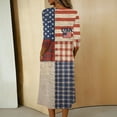 thumbnail image 4 of Summer Dresses for Women 3/4 Sleeve V-Neck Button Down Patriotic American Flag A-Line Midi 4th of July Travel Cruise Outfits with Pockets, 4 of 7