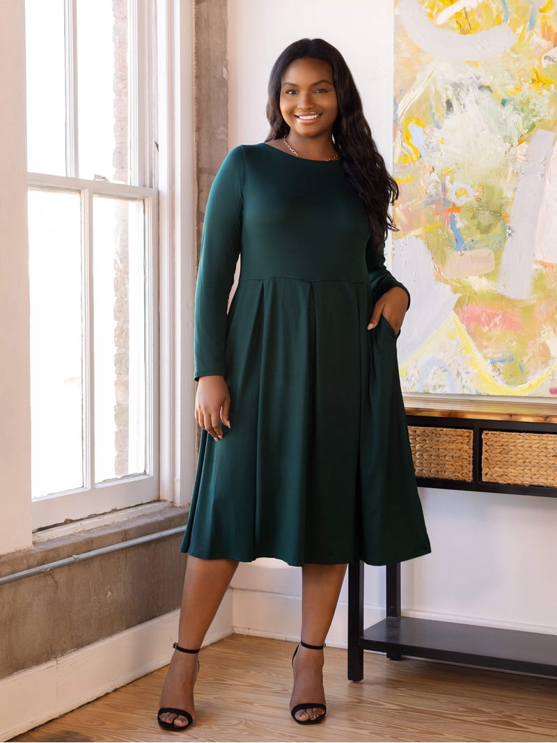 long sleeve flare midi dress Klaudia Ruched Long Sleeve Midi Dress Fit and Flare main image 0