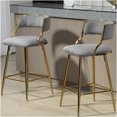 thumbnail image 6 of Set of 2 Grey Corduroy Counter Height Bar Stools with Back, Golden Chrome Base and Footrest, 26 Inch Kitchen Island Stools, 6 of 9