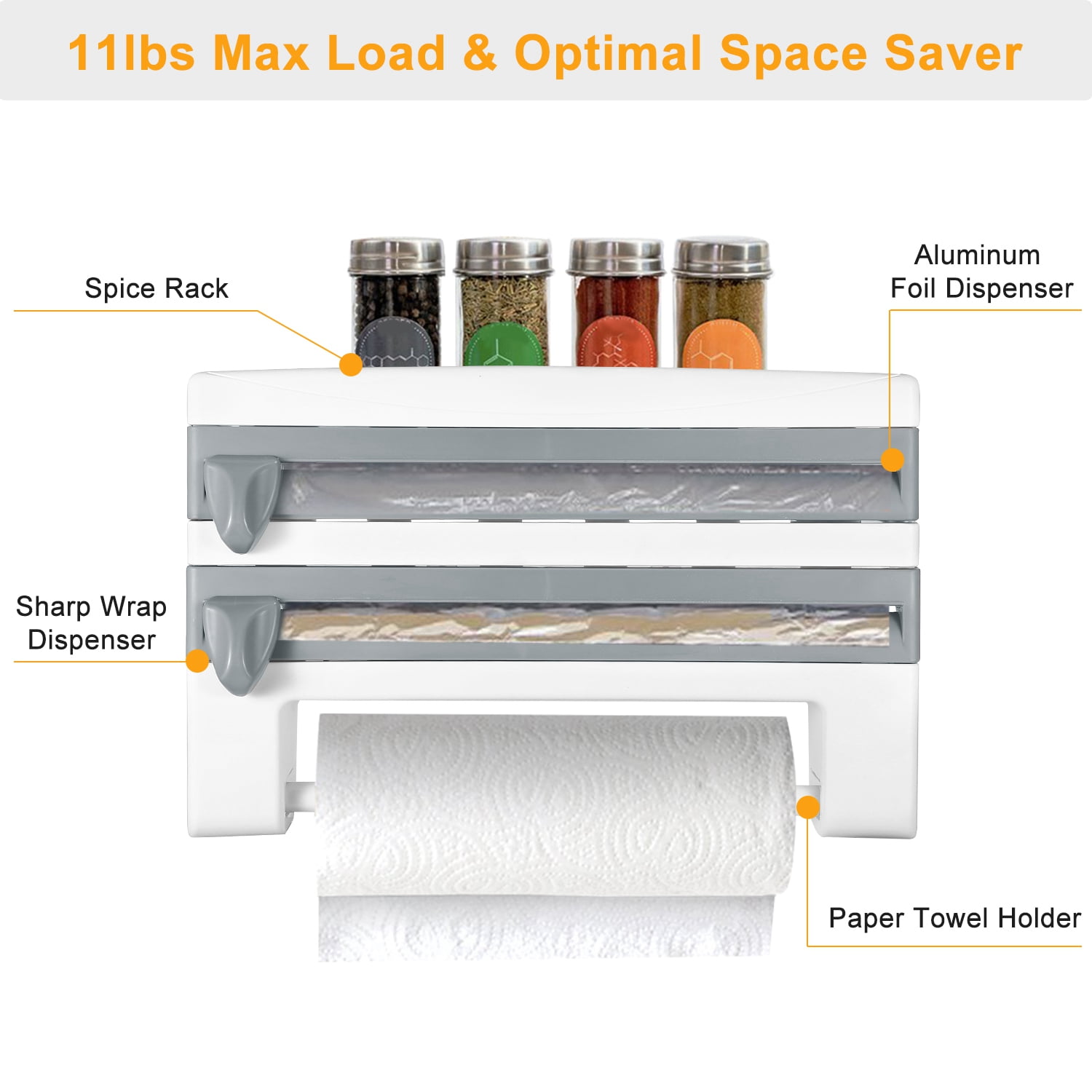 Magnetic Plastic Wrap Dispenser with Cutter Refillable Aluminum Tin Foil and Plastic Wrap Organizer for Kitchen,