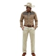 thumbnail image 2 of Mens Western Shirts Long Sleeve Button Down Shirts Cowboy Slim Fit Spring Fall Tops Khaki XL, 2 of 4
