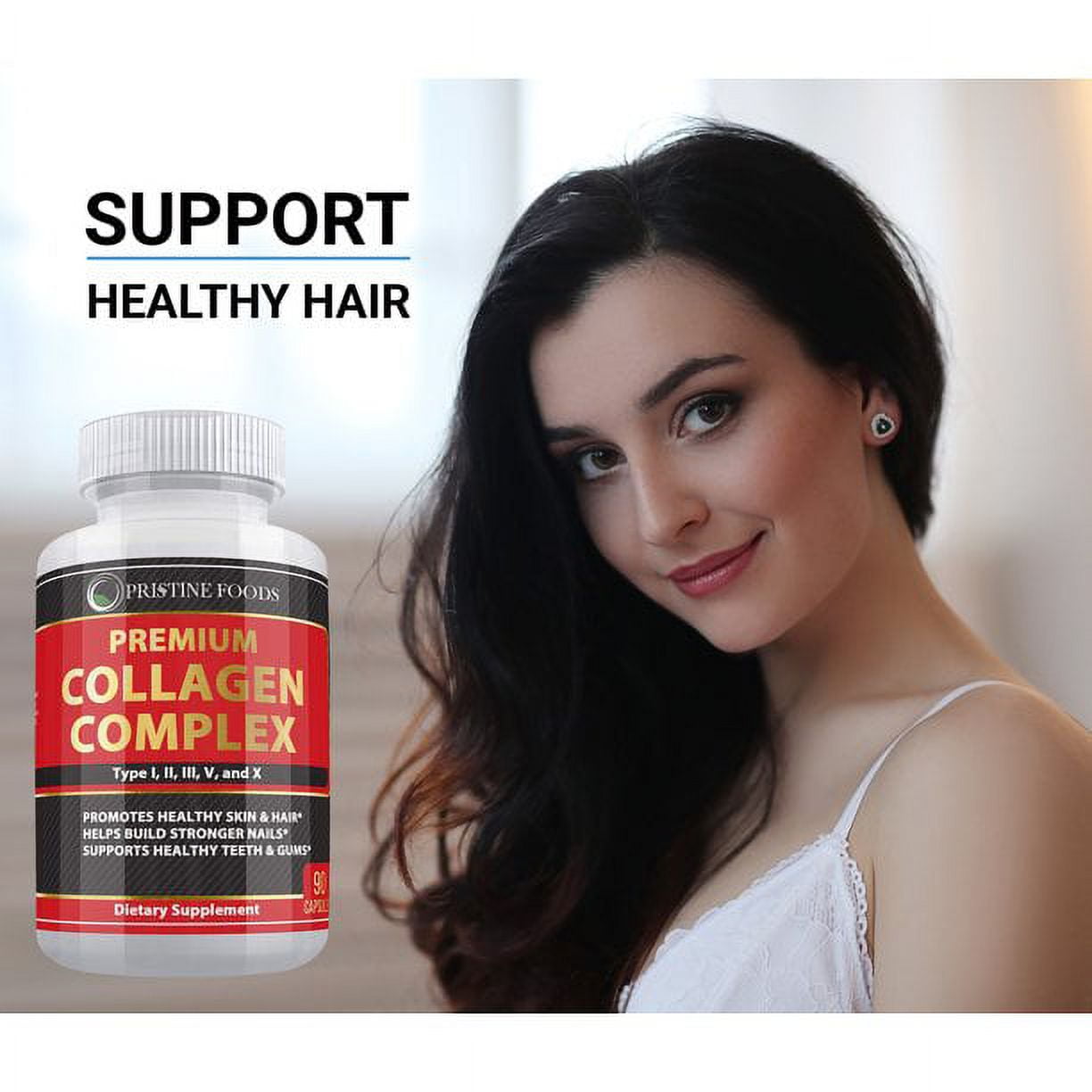 3 Pack Pristine Premium Multi Collagen Supplement 1000mg - Support Healthy Hair Skin Bone & Joints Hydrolyzed Collagen Protein Complex (Types I II III V & X) - 90 Capsules