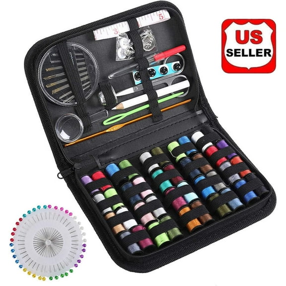 DISEN 128pcs Portable Travel Sewing Box Kit Needles Thread Stitching Kit DIY Sewing Supplies Premium Mini Sewing Accessories