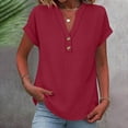 thumbnail image 2 of LangJing Linen Button Up Shirts for Women 2026 Summer Casual Short Sleeve Tunic Tops Loose Fit Dressy Work Blouse Wine,S, 2 of 6