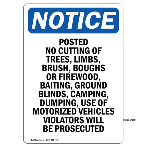 OSHA Notice Signs - Posted No Cutting Of Trees Limbs | Decal | Protect Your Business Construction Site Warehouse | Made in the USA