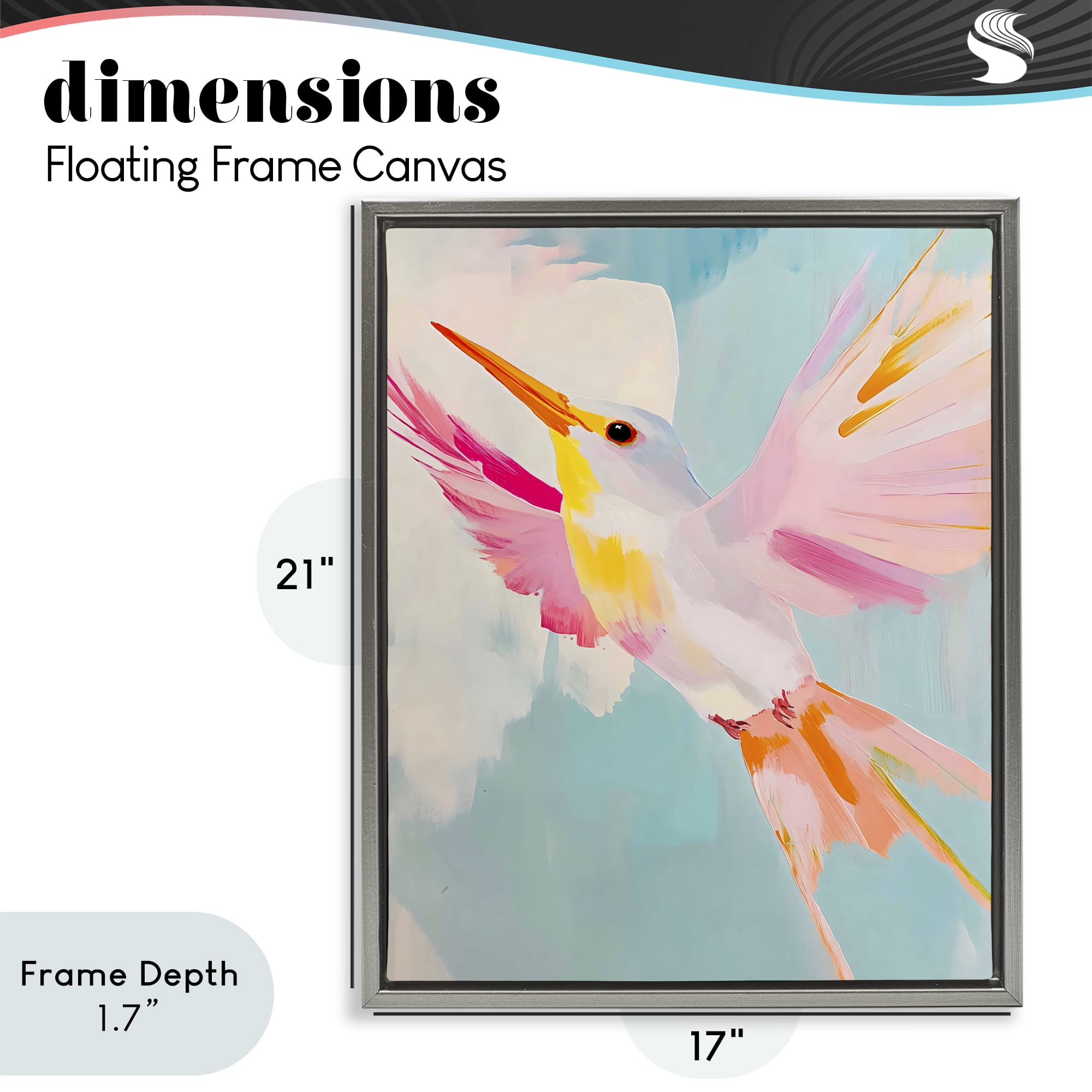 Stupell Industries Pastel Hummingbird Soaring Gray Framed Floater Canvas Wall Art, design by The Prints Vibe