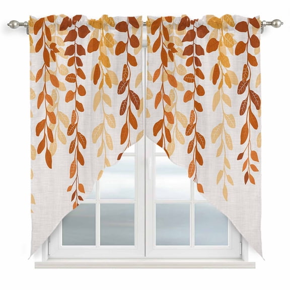 Orange Ombre Botanical Kitchen Window Curtains, Swag Curtains Valance for Bedroom Living Room Bathroom, Watercolor Country Leaf Rustic Rod Pocket Window Curtain Block Drapes 2 Panels 28"x36"