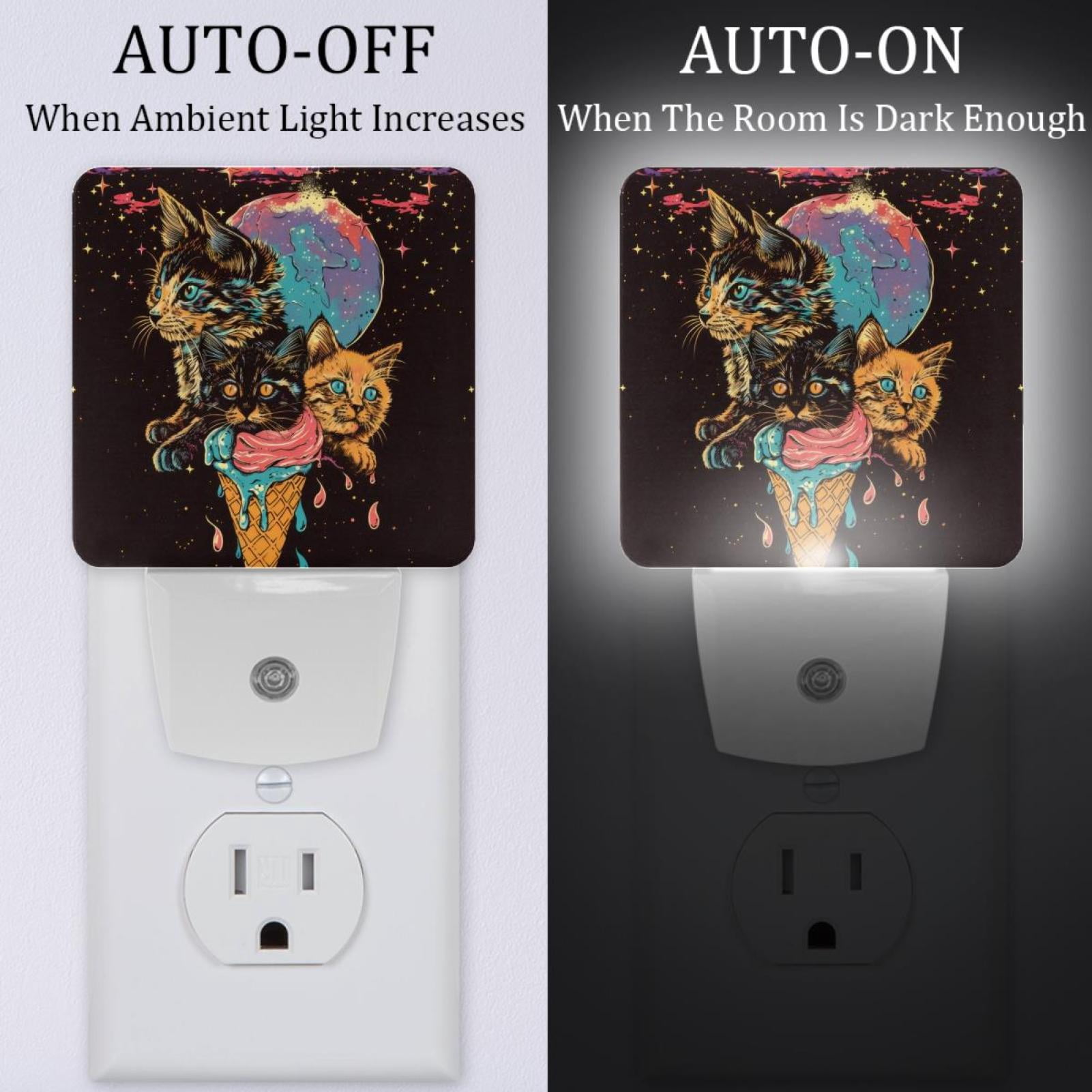PhooArto Galaxy Ice Cream Cat Plug in LED Night Light Auto Sensor Dusk to Dawn Decorative Night for Bedroom, Bathroom, Kitchen, Hallway, Stairs, Baby's Room, Energy Saving