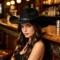 thumbnail image 6 of Western Cowboy Hat Wide Brim Sun Hat - Tibetan-Inspired Top Hat Style, Festival Costume Accessory, Windproof Chin Strap, Stiff Shape, Outdoor Travel Concert Camping Riding Hat, 6 of 6