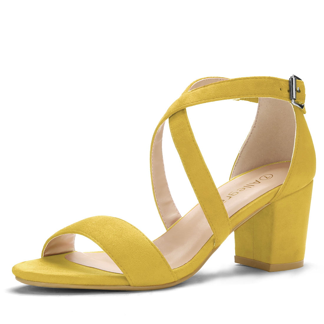 Women's Crisscross Ankle Strap Block Heel Sandals Yellow US 7 | Walmart ...