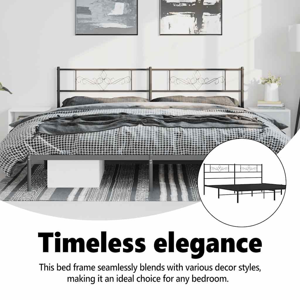 vidaXL 12" Black King Size Metal Bed Frame with Headboard No Mattress