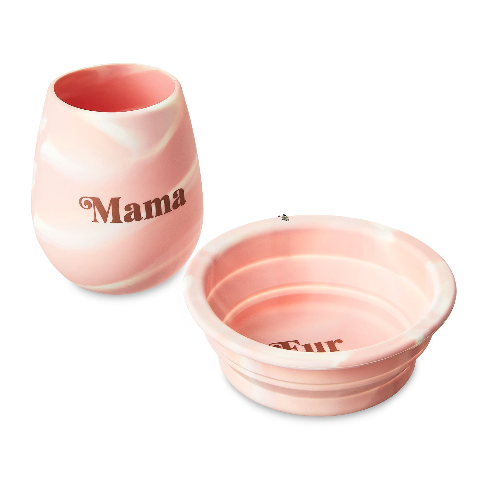 Vibrant Life Mother's Day 2-piece Pet Gift Set of Silicone Wine glass and Collapsible Dog Bowl, For Fur Mom And Fur Baby