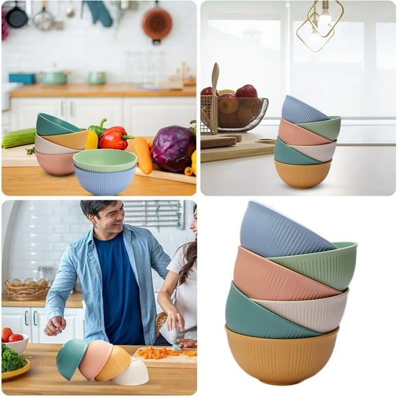LPSSTORE Wheat Straw Rice Bowl Household Rice Bowl Japanese Ramen Bowl Dessert Bowl Instant Noodle Soup Bowl 6 Piece Set