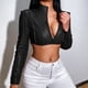 thumbnail image 1 of Puntoco Mujeres Damas Cuello en V Chaqueta de abrigo sólido Cremallera Sólido Cuello alto Crop top Prendas de abrigo Selecciones de flash Puntoco Puntoco-6452, 1 of 9