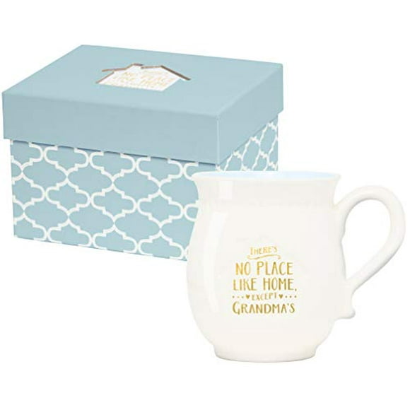 X&O Paper Goods White and Blue ''There's No Place Like Home Except Grandma's'' Porcelain Coffee Mug, 16 fl. oz.